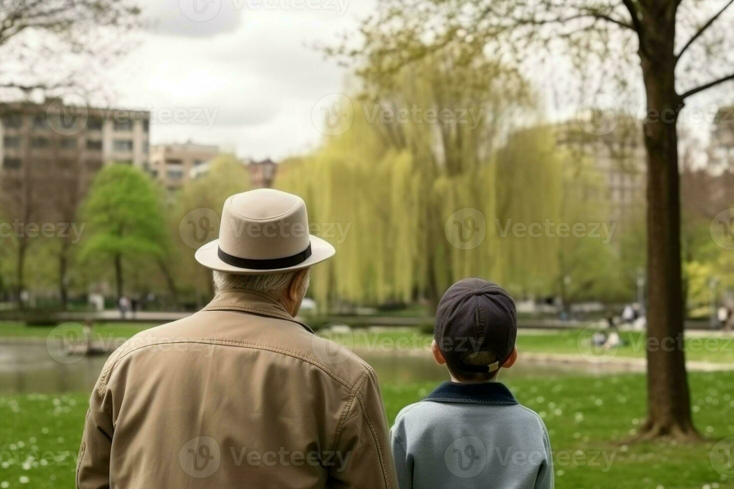 Back view kid senior in park. Generate Ai photo