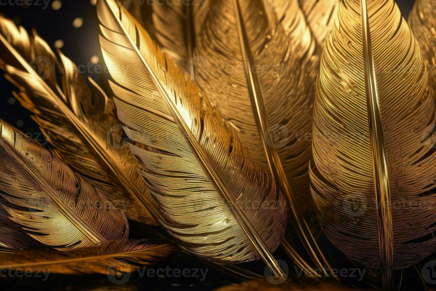 Gold feathers background beauty. Generate AI photo