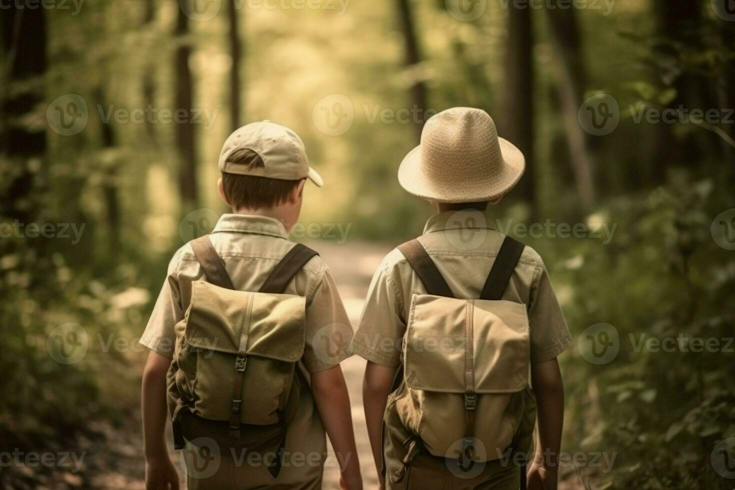 Back view of scout boys friends. Generate Ai photo