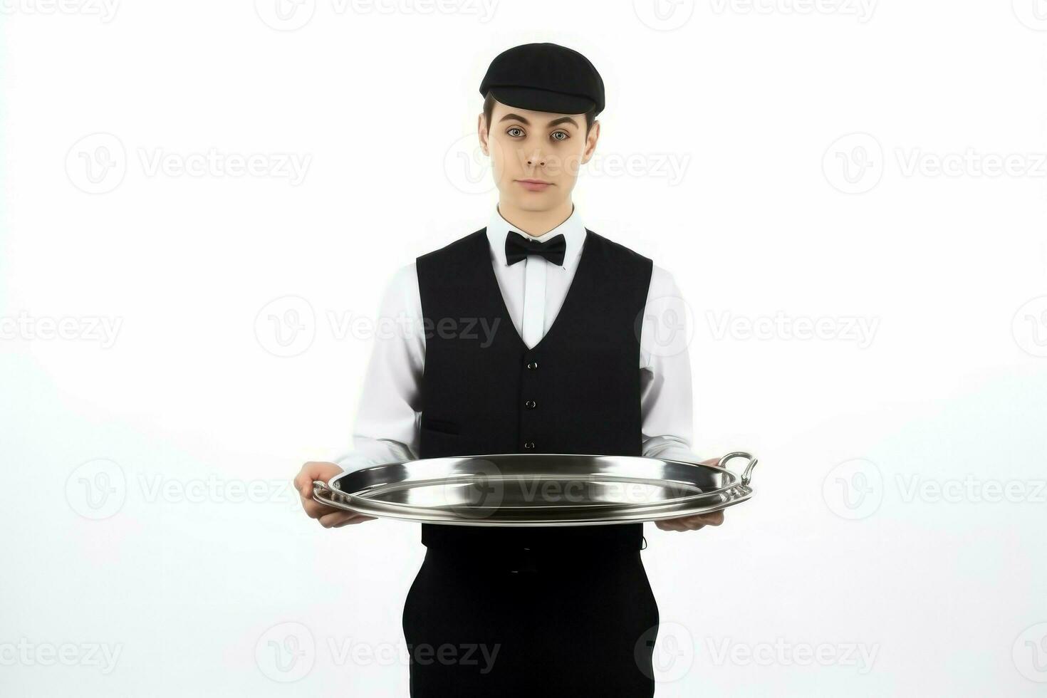 Waiter empty tray. Generate Ai photo