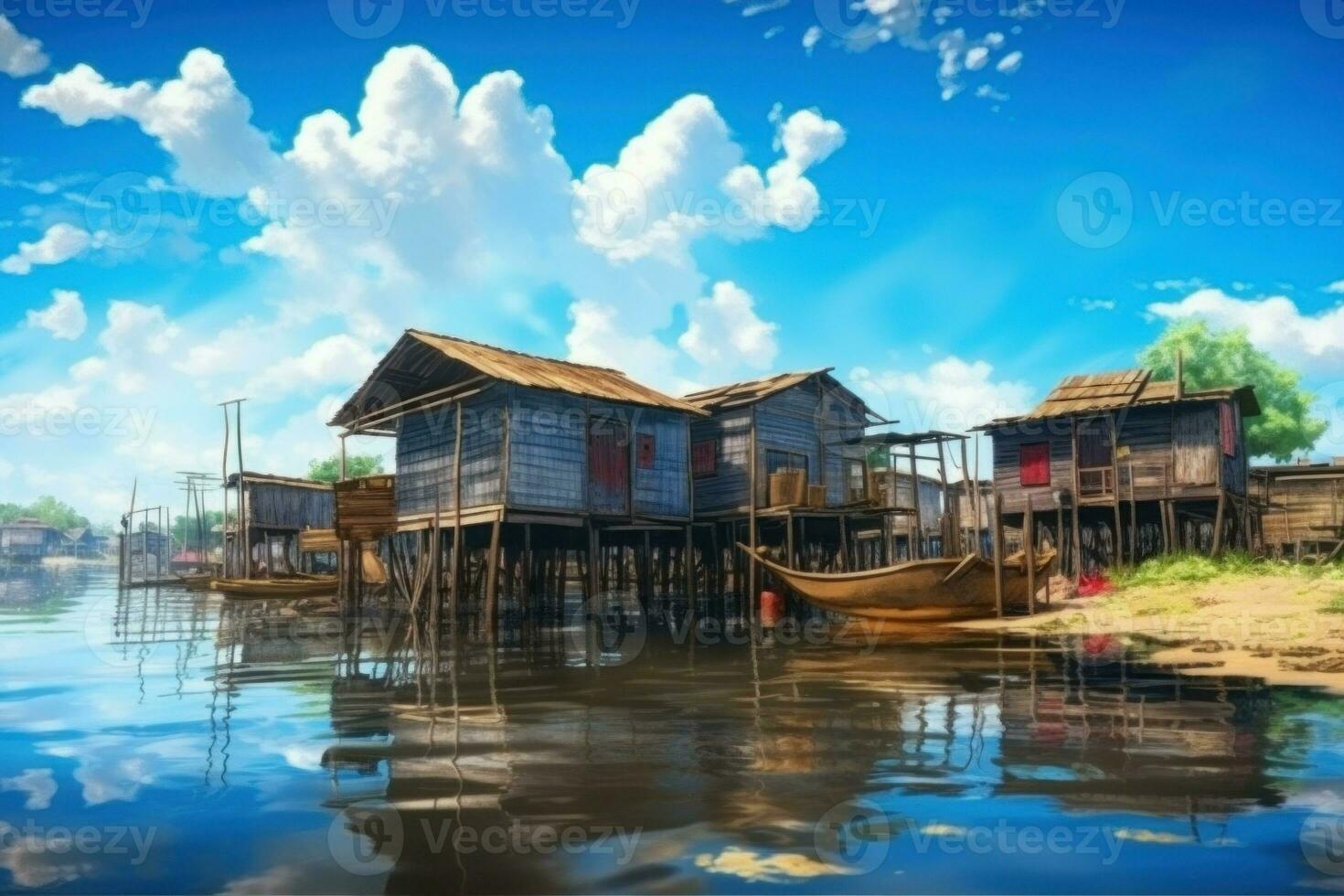 Water village sea. Generate Ai photo