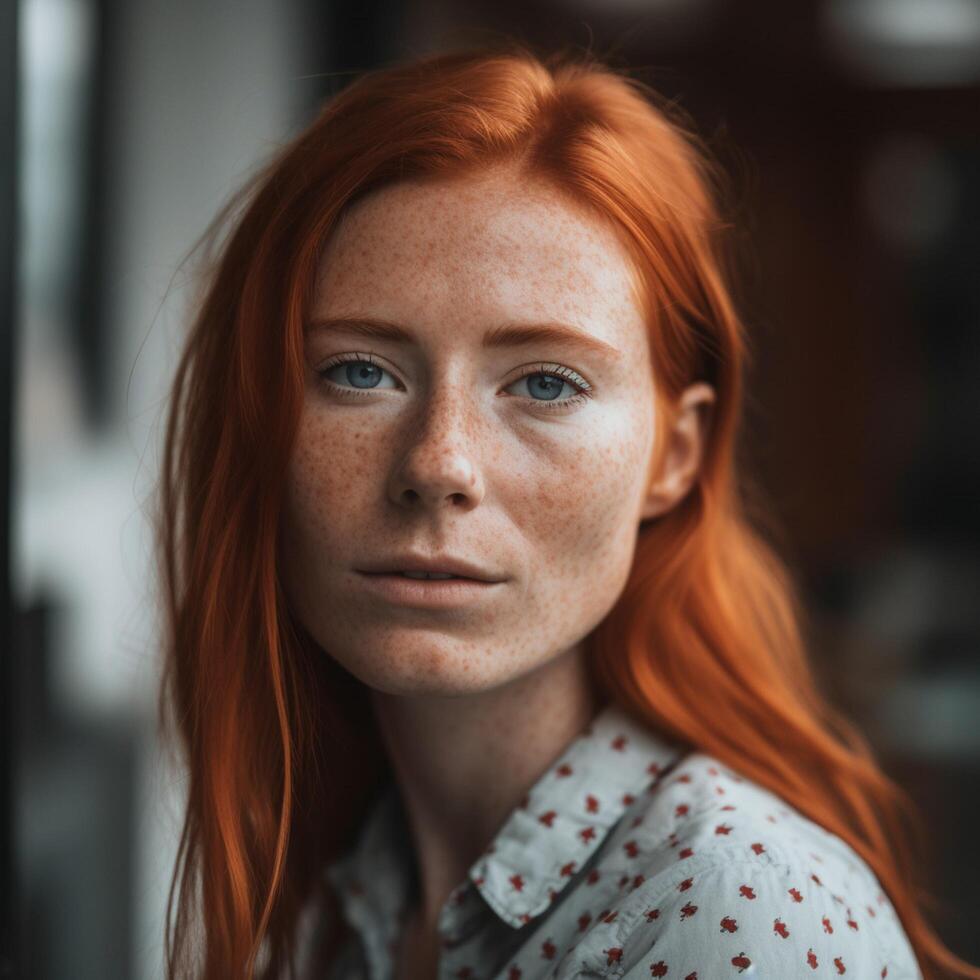A women with redhead and freckles photo