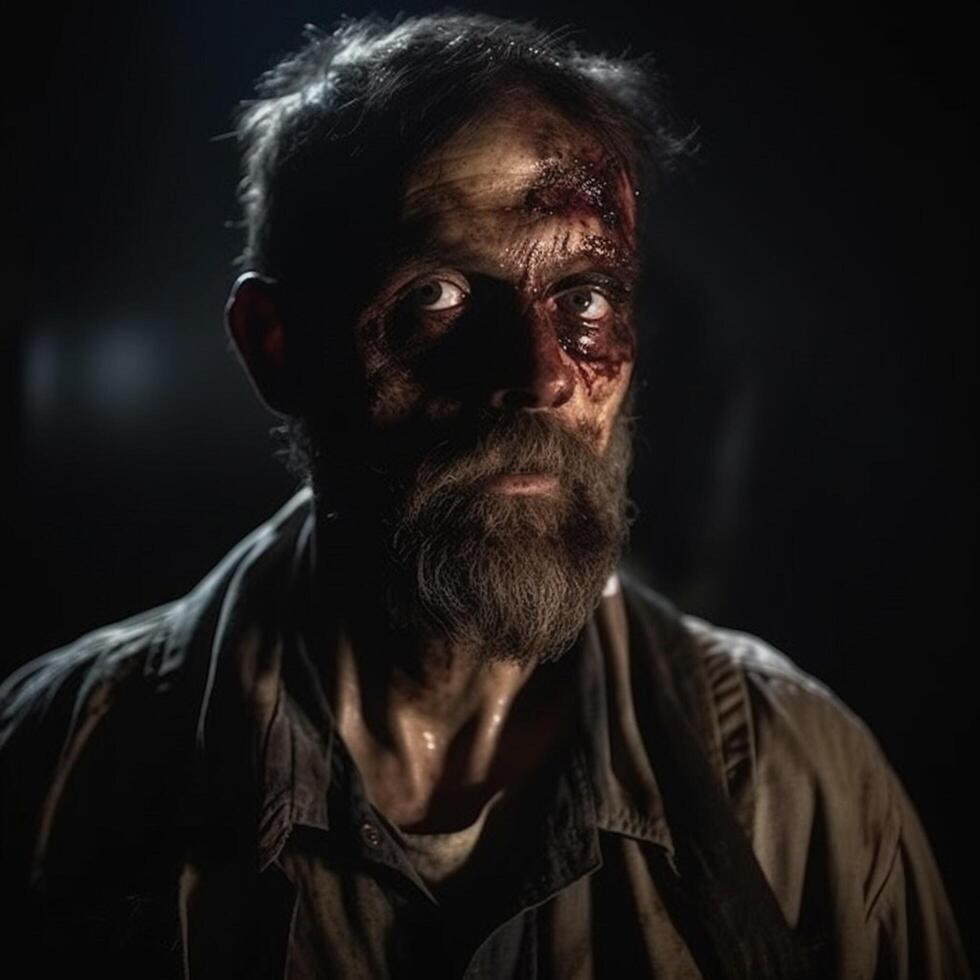 A scary zombie man in a dark light photo