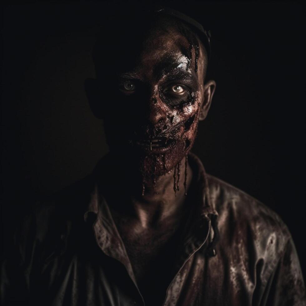 A scary zombie man in a dark light photo