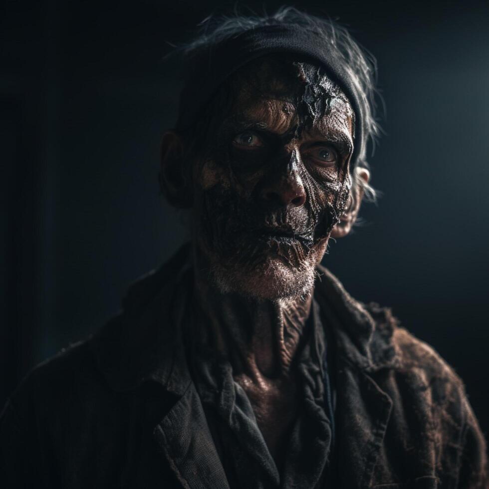 A scary zombie man in a dark light photo