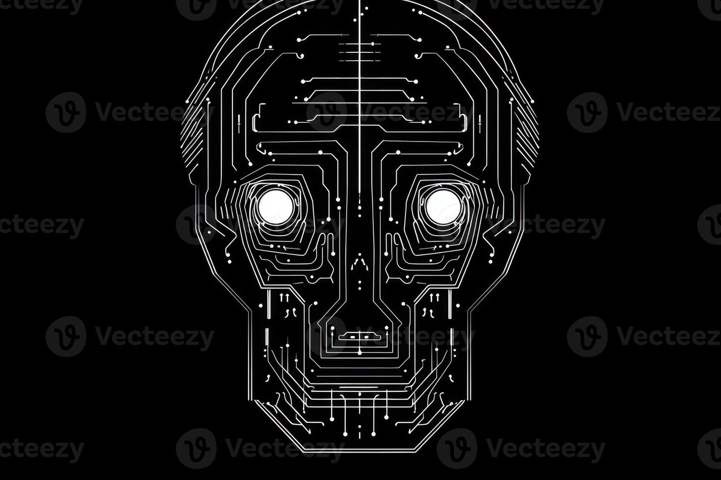 white robot head face binary code logo artificial intelligence photo