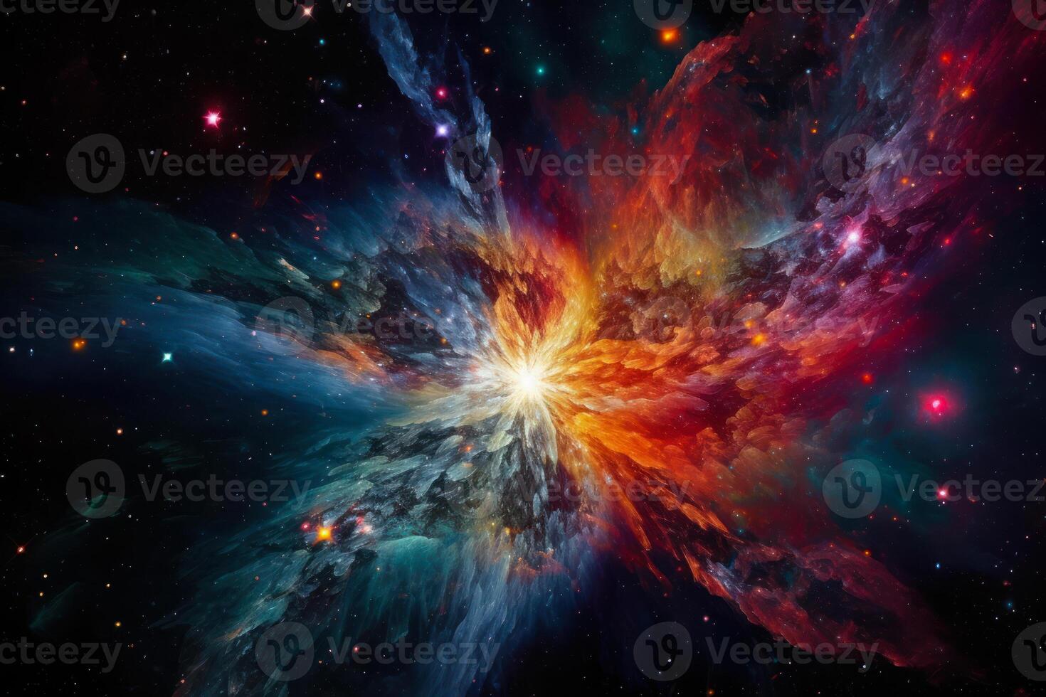 abstract colorful celestial collision between two stars in space photo