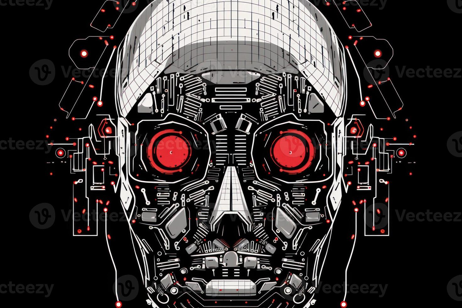 white robot head face binary code logo artificial intelligence photo