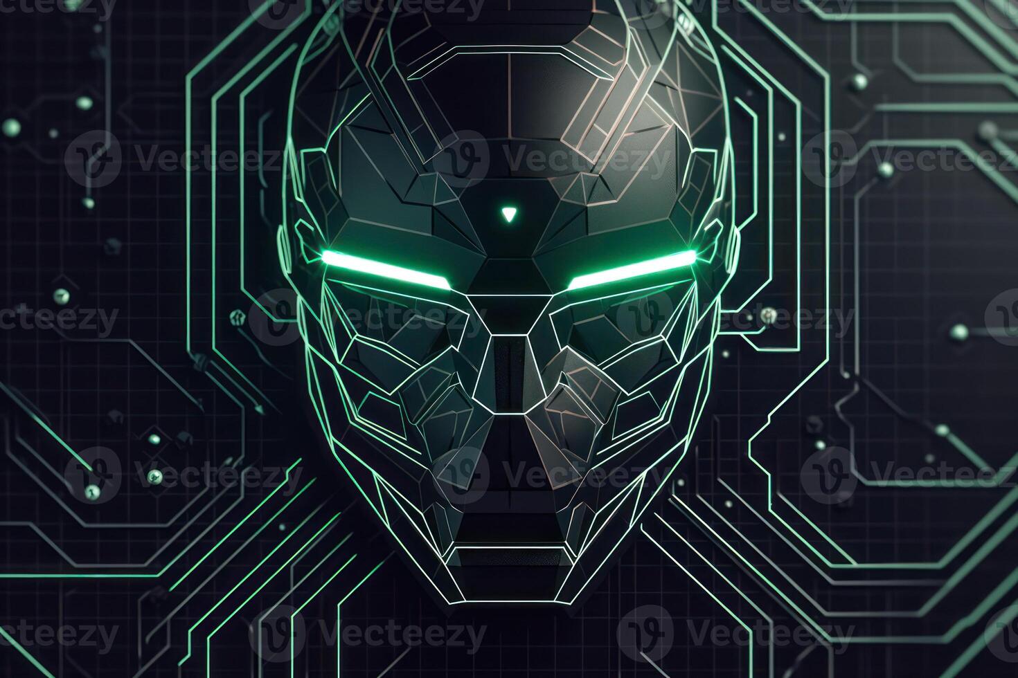 minimalist logo featuring style symmetrical robot head sci-fi, artificial intelligence technology photo