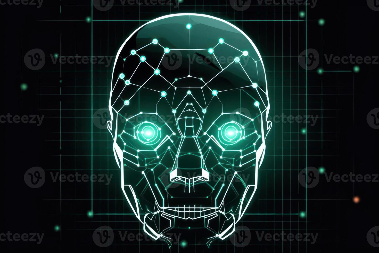 futuristic logo robot head green neon glow photo