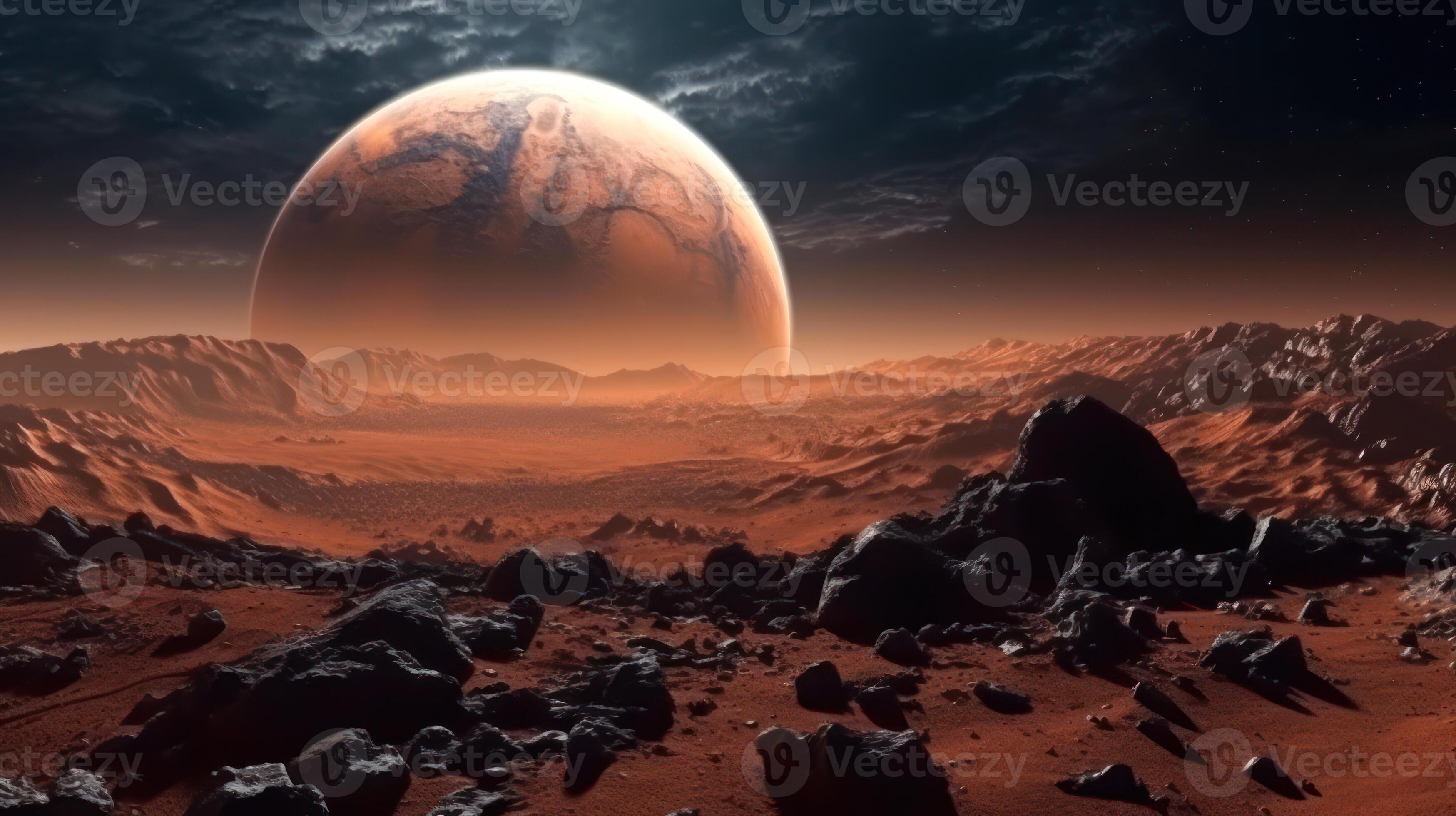 exploration of the mars, red landscape generative ai