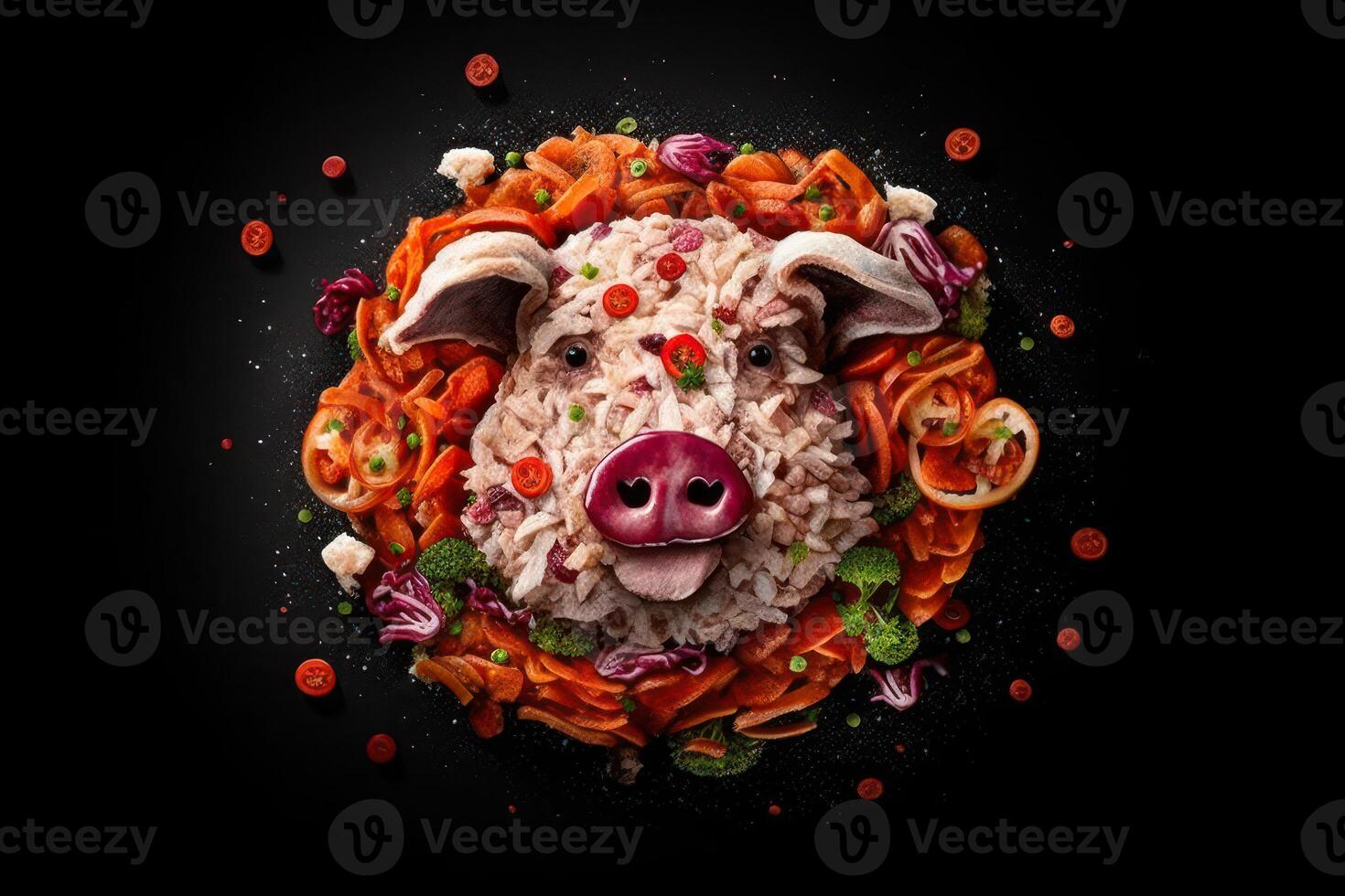 pork head from meat products, logo on a dark background photo