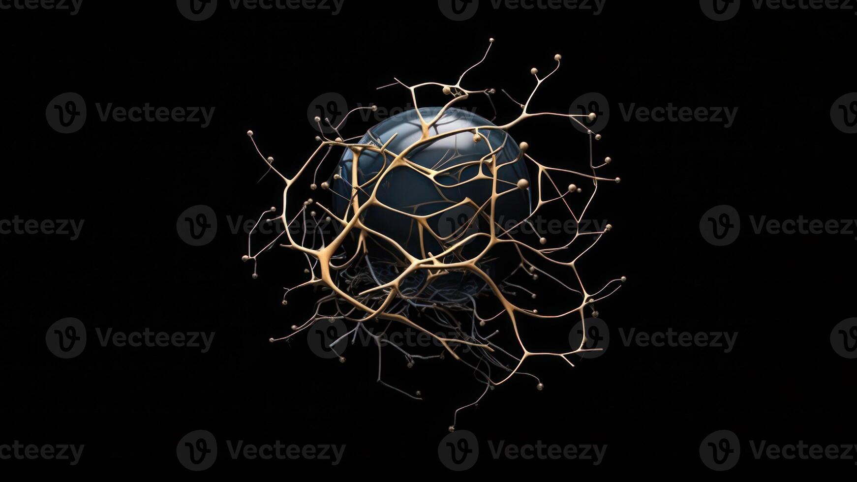 neural network tree, learning artificial intelligence in dark background photo