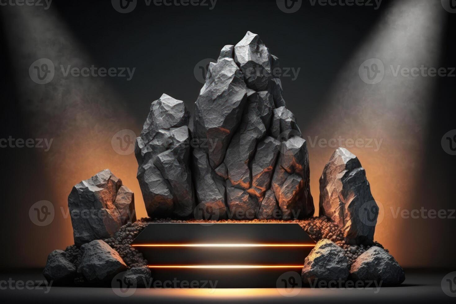 stone podium with warm light, empty display stage photo