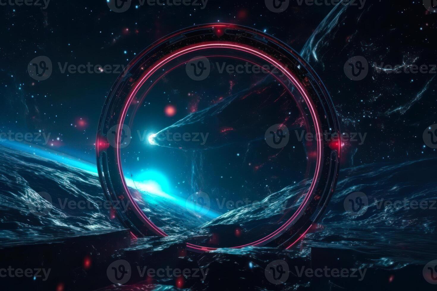 circle sci-fi space frame mockup neon purple blue lights photo