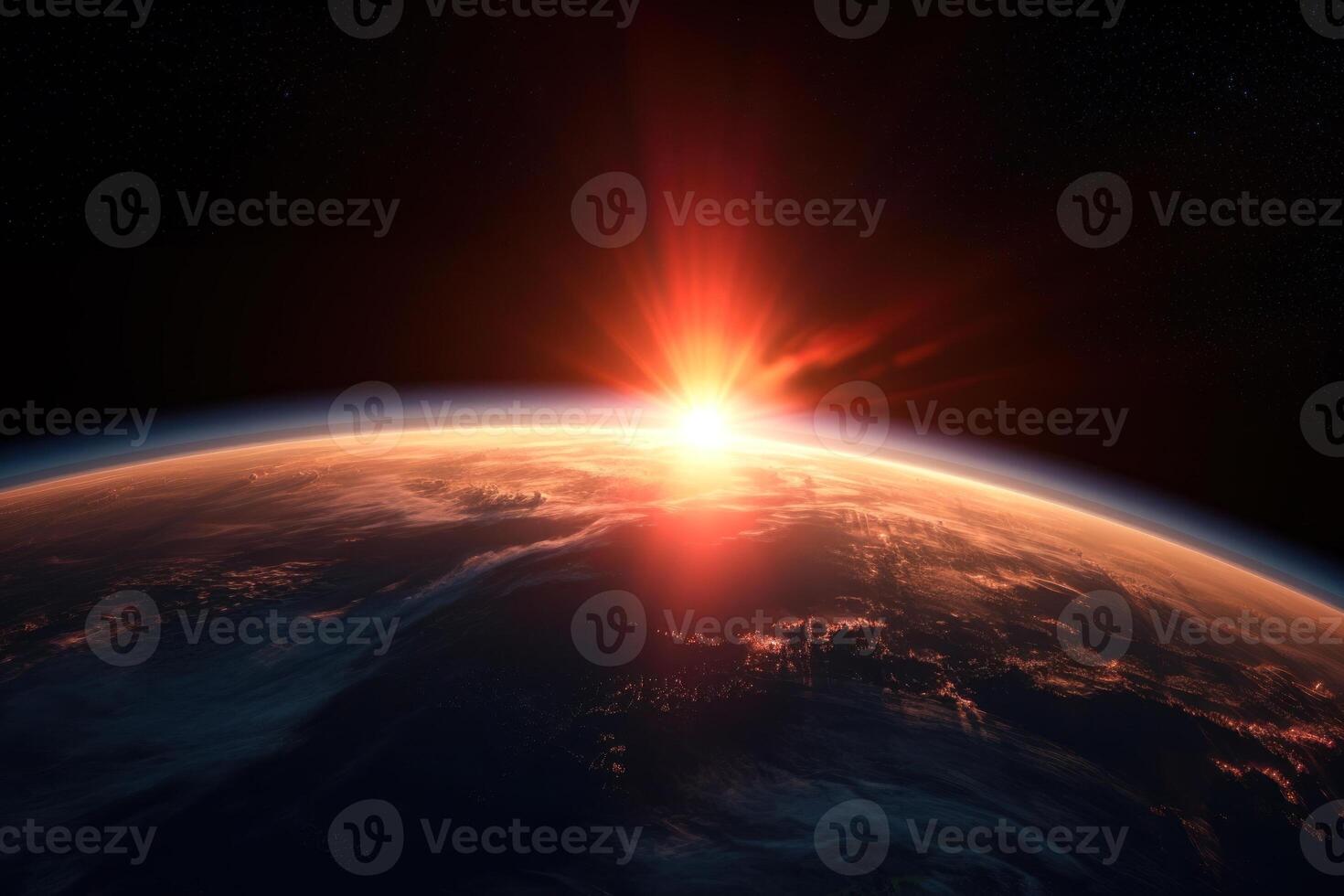 sunrise view from space . photo