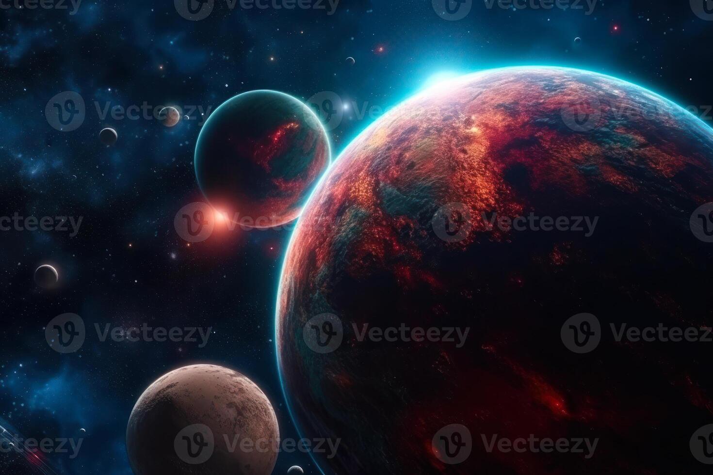 desfile de planetas, hermosa resplandor de planetas en espacio generativo ai foto