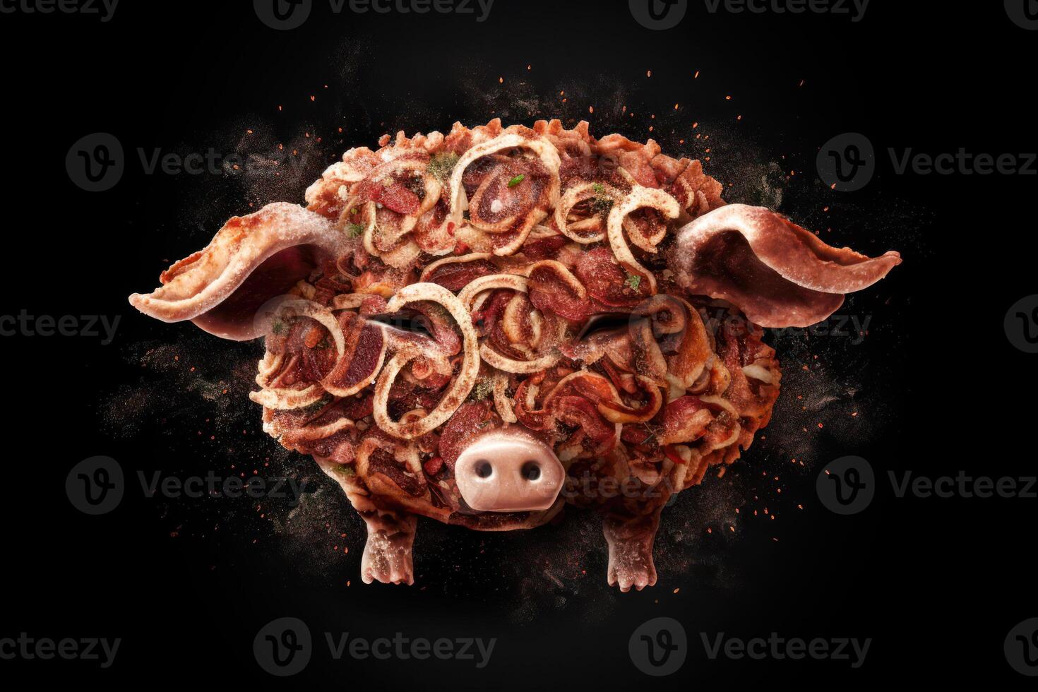 pork head from meat products, logo on a dark background photo