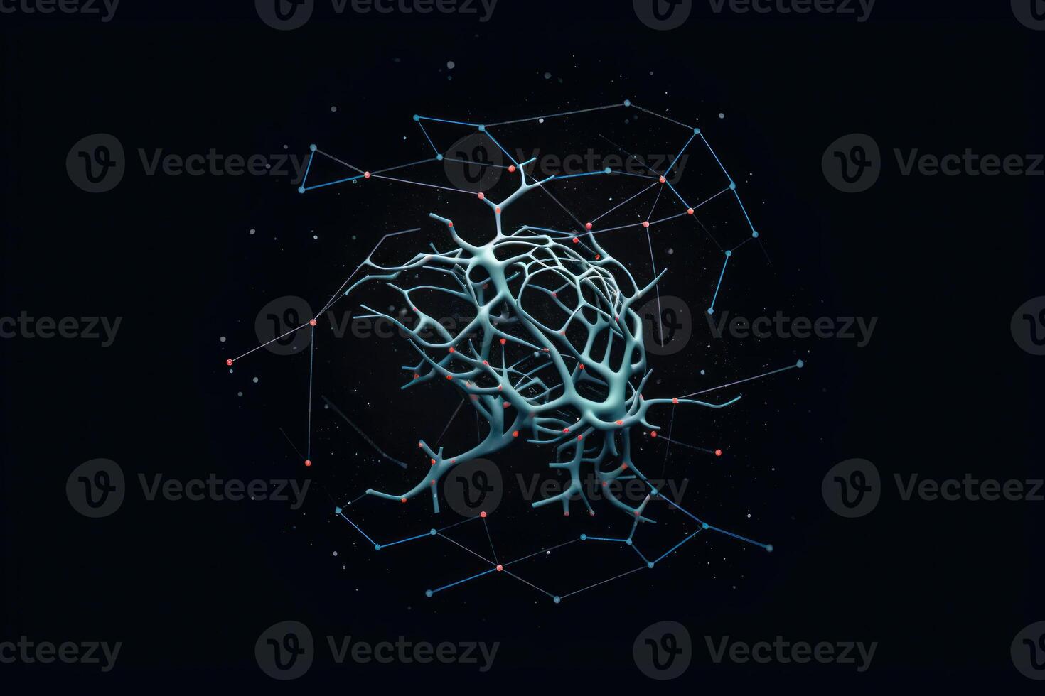 neural network tree, learning artificial intelligence in dark background photo