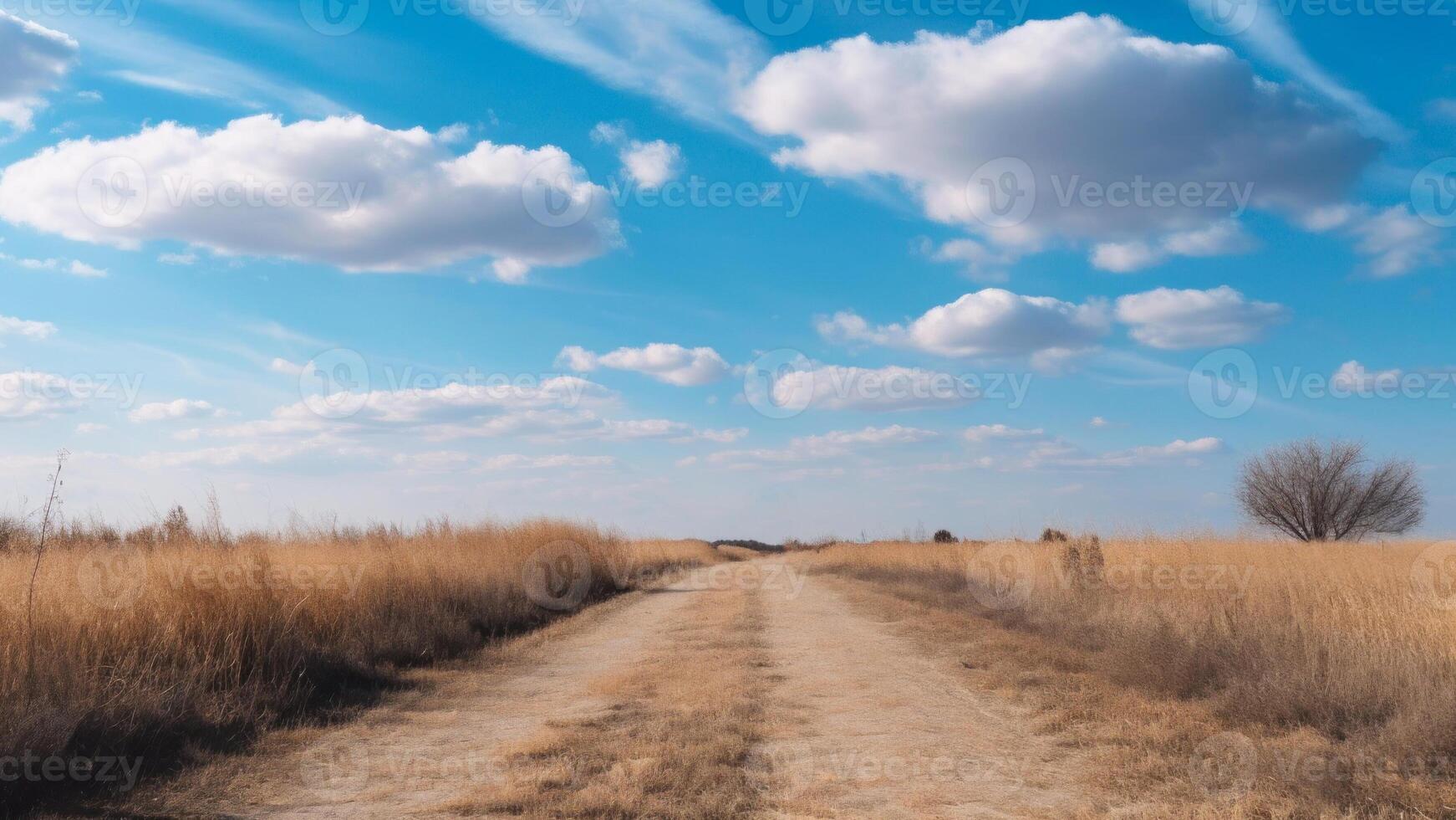sunny summer sandy road and blue sky photo