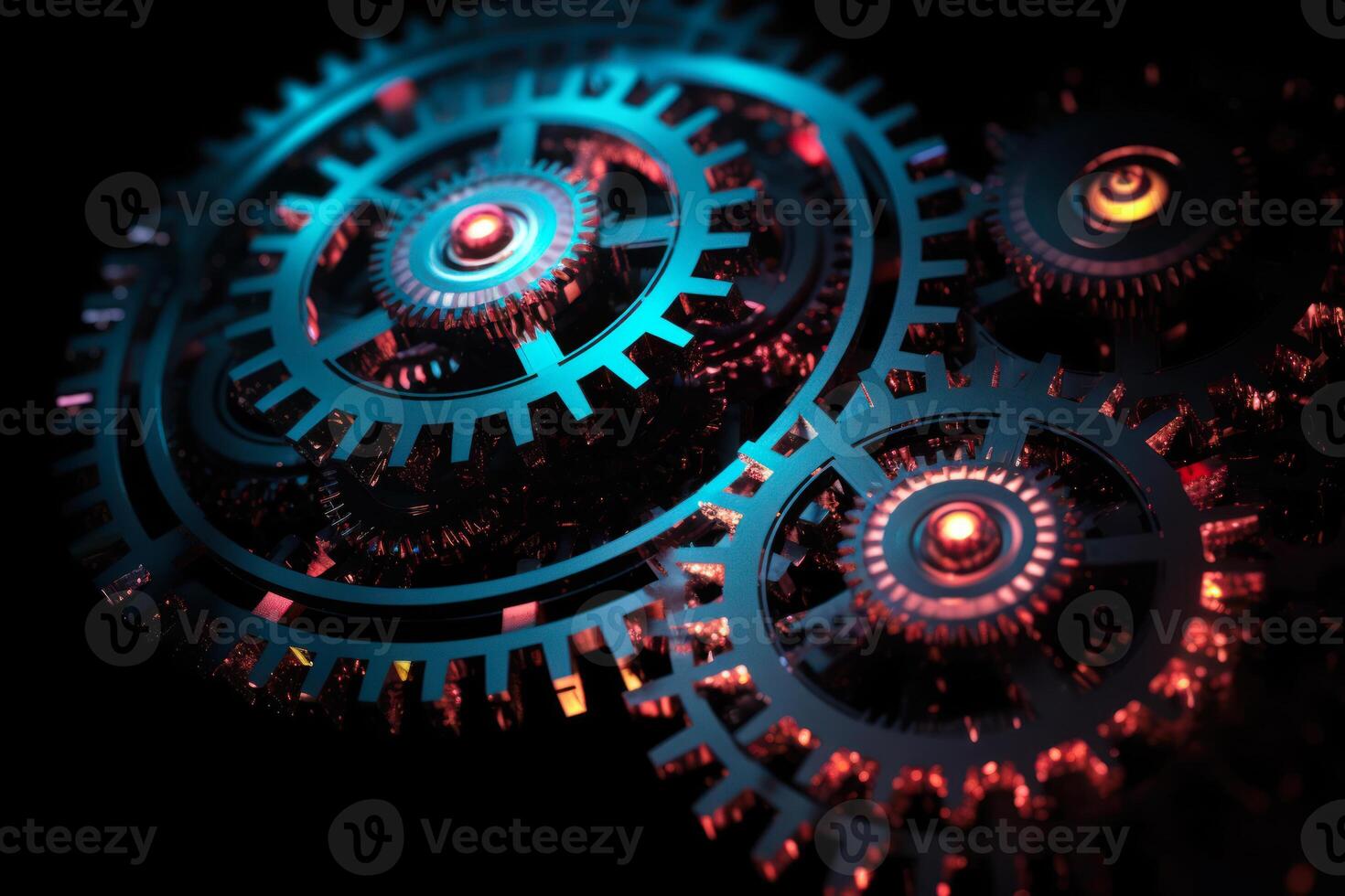mechanical gears neon light photo