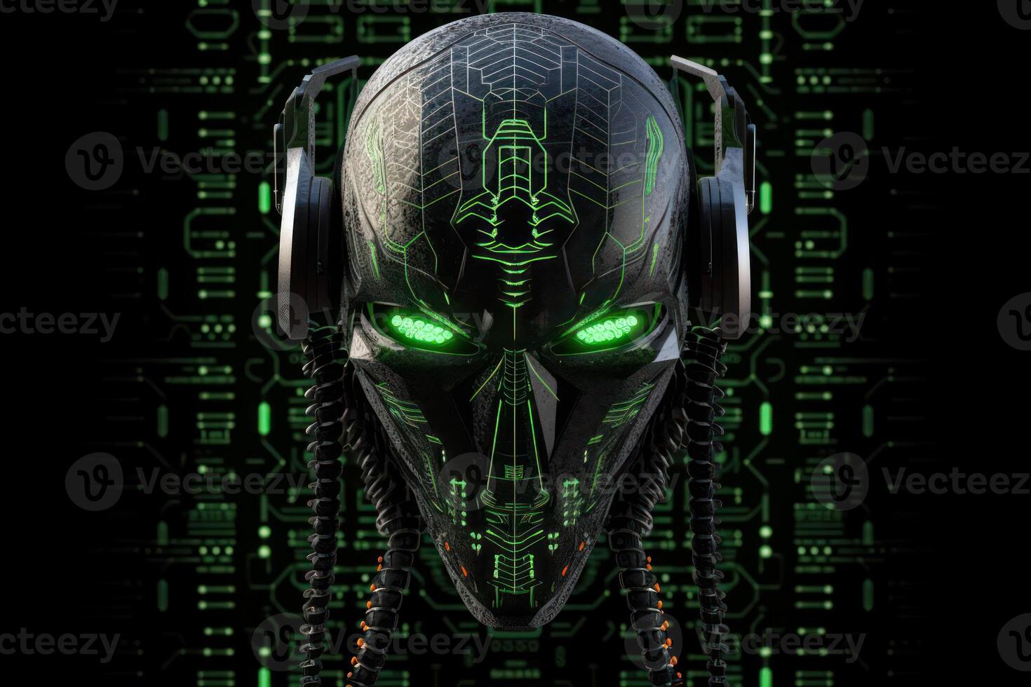 minimalist logo featuring style symmetrical robot head sci-fi, artificial intelligence technology photo