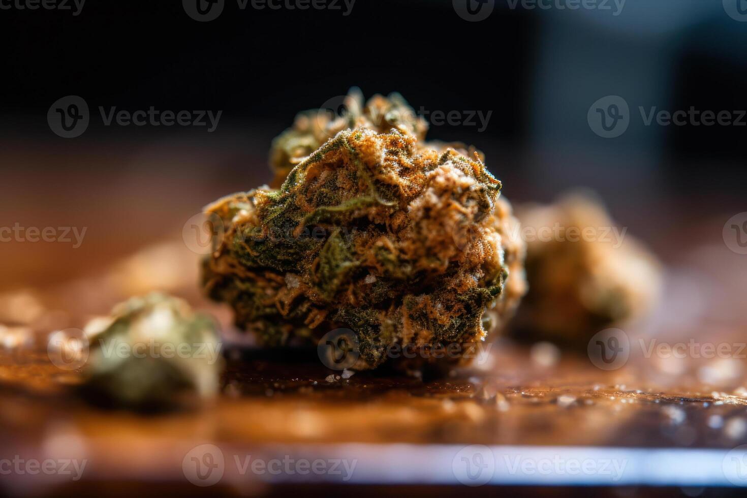 strong cannabis bud with golden resin high thc photo