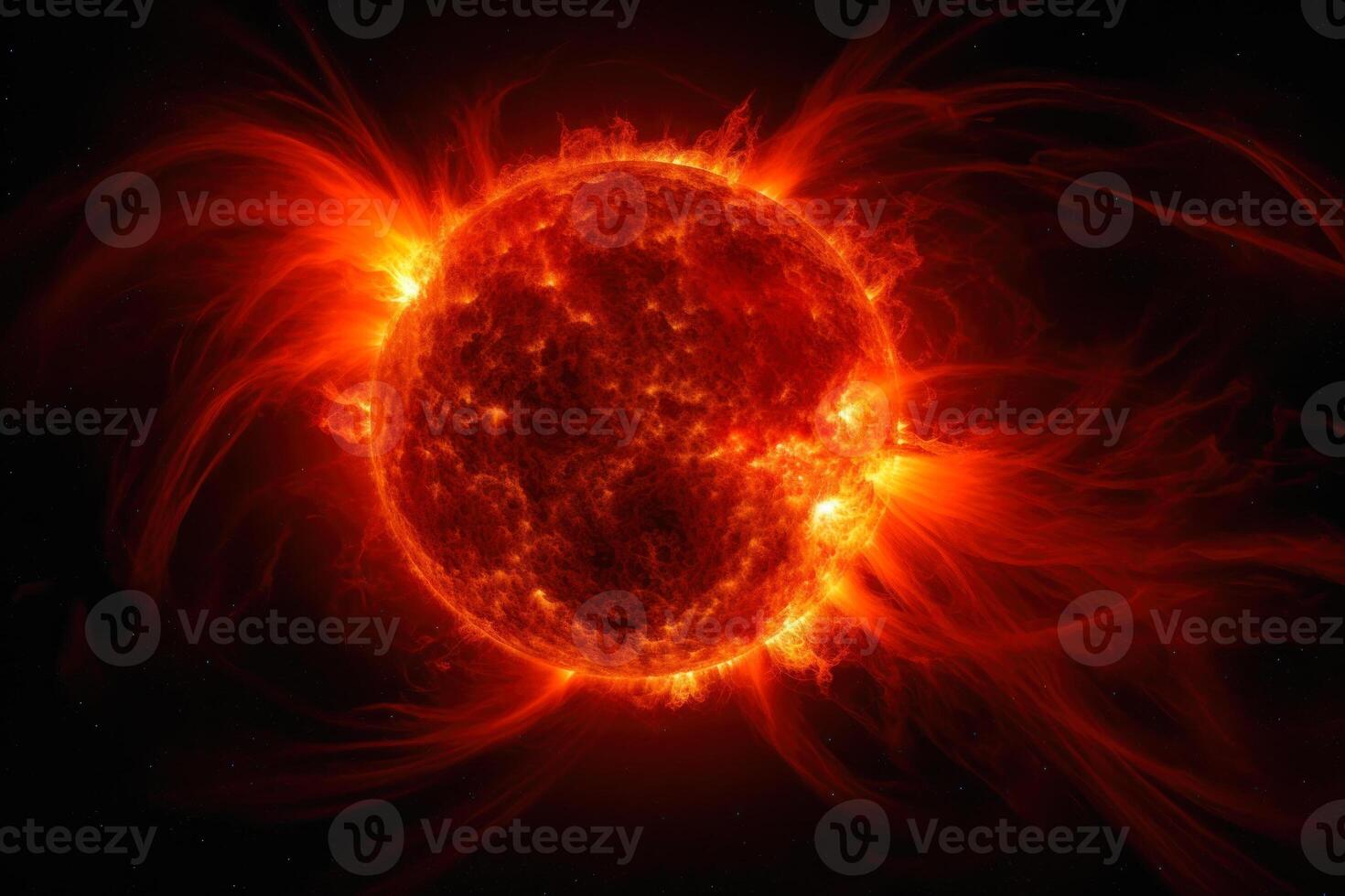 red hot glowing sun in space photo