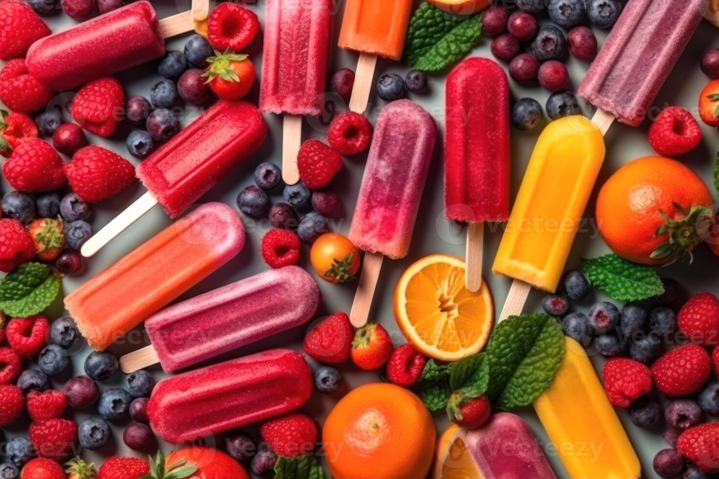 background of fruit and berry ice cream, frozen juice photo