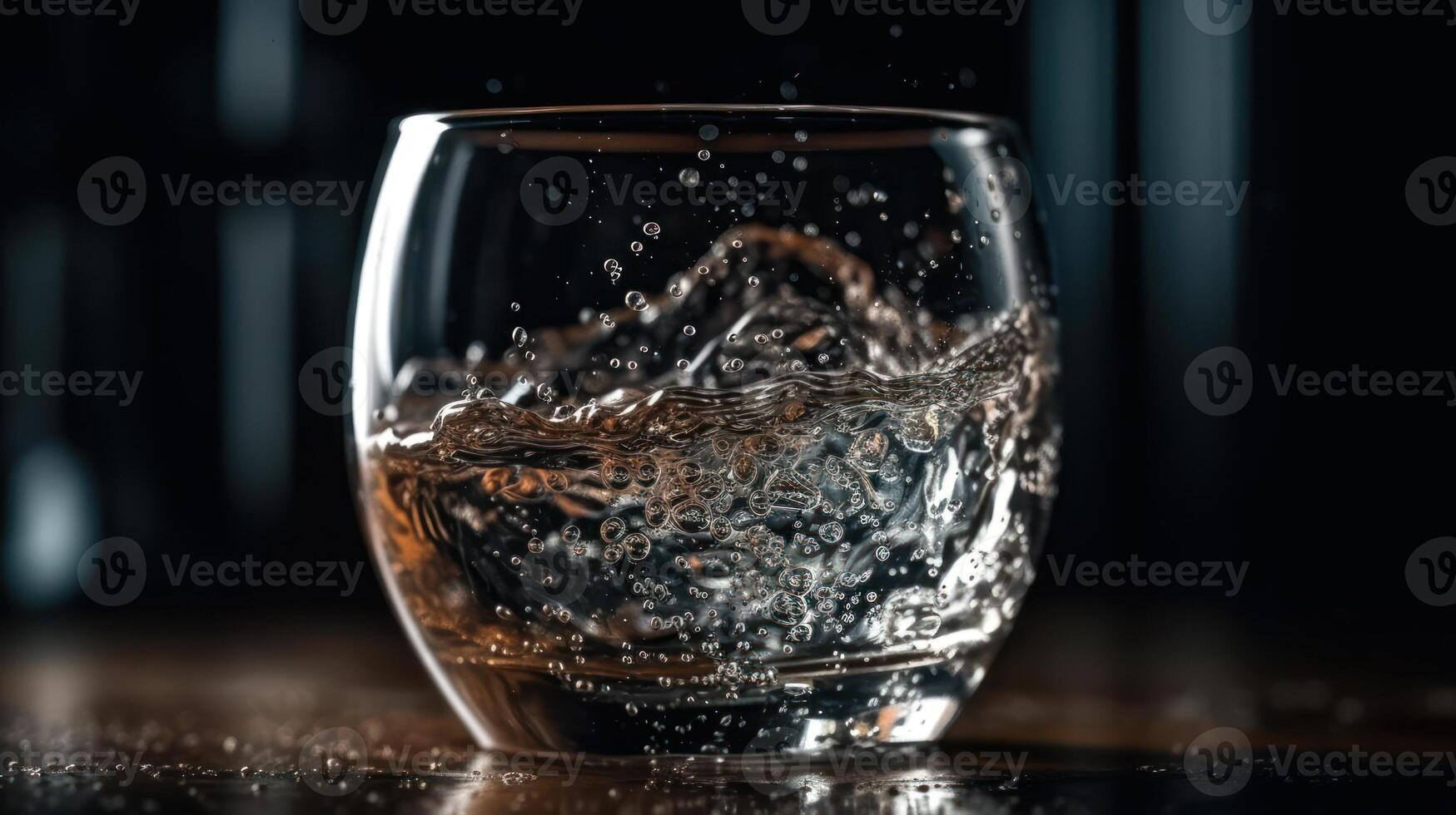 glass of water on table with splashes photo