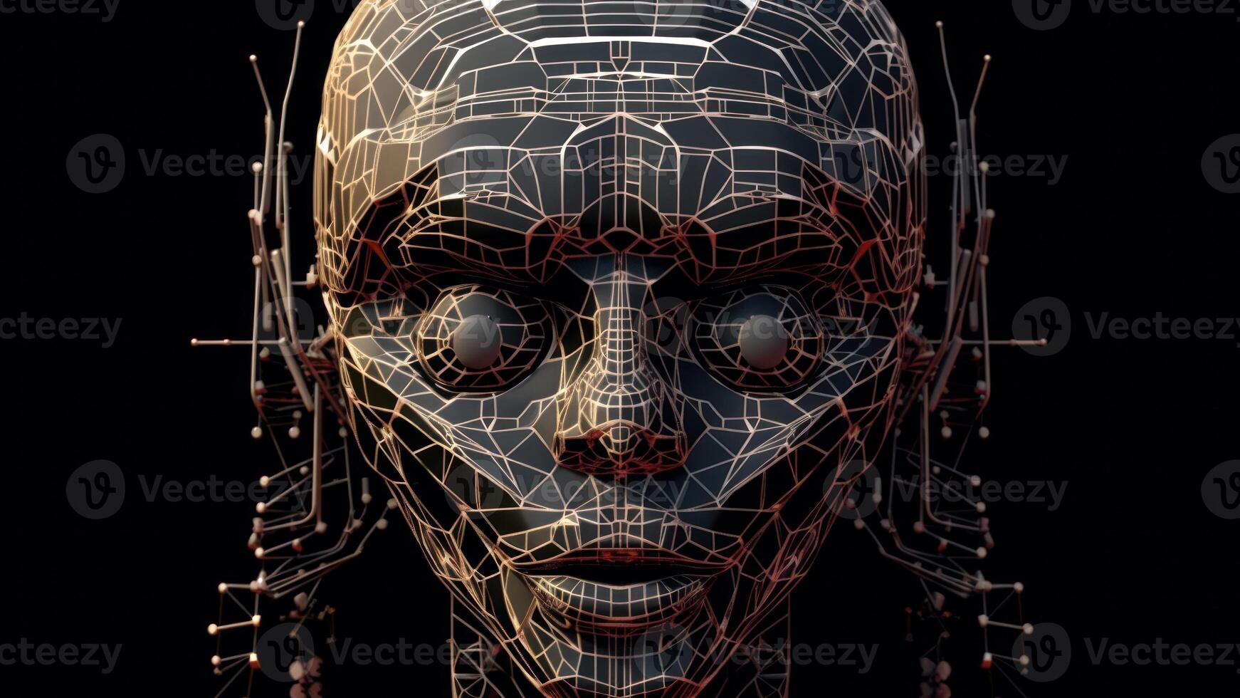 cyborg head artificial intelligence in dark background photo