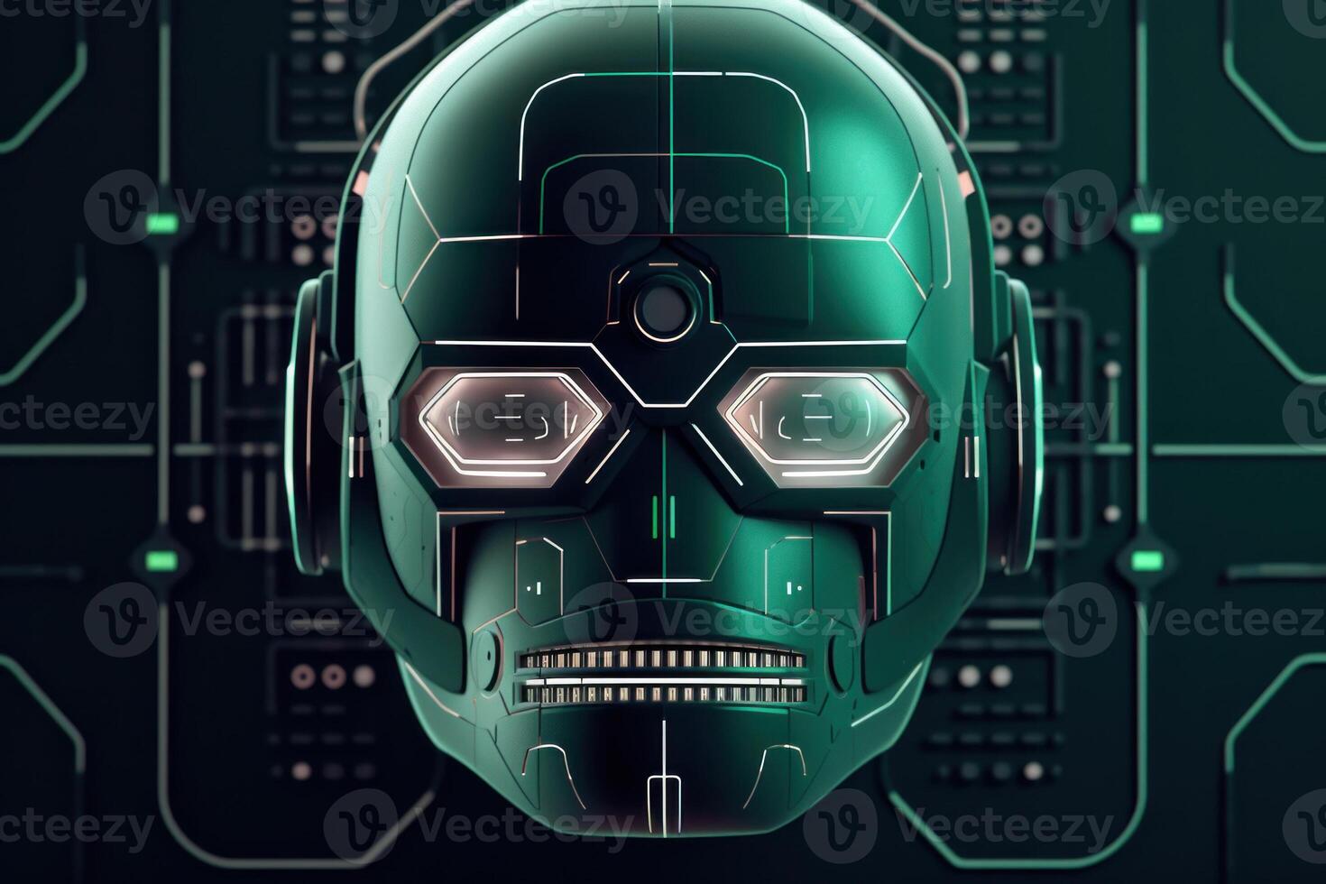 minimalist logo featuring style symmetrical robot head sci-fi, artificial intelligence technology photo