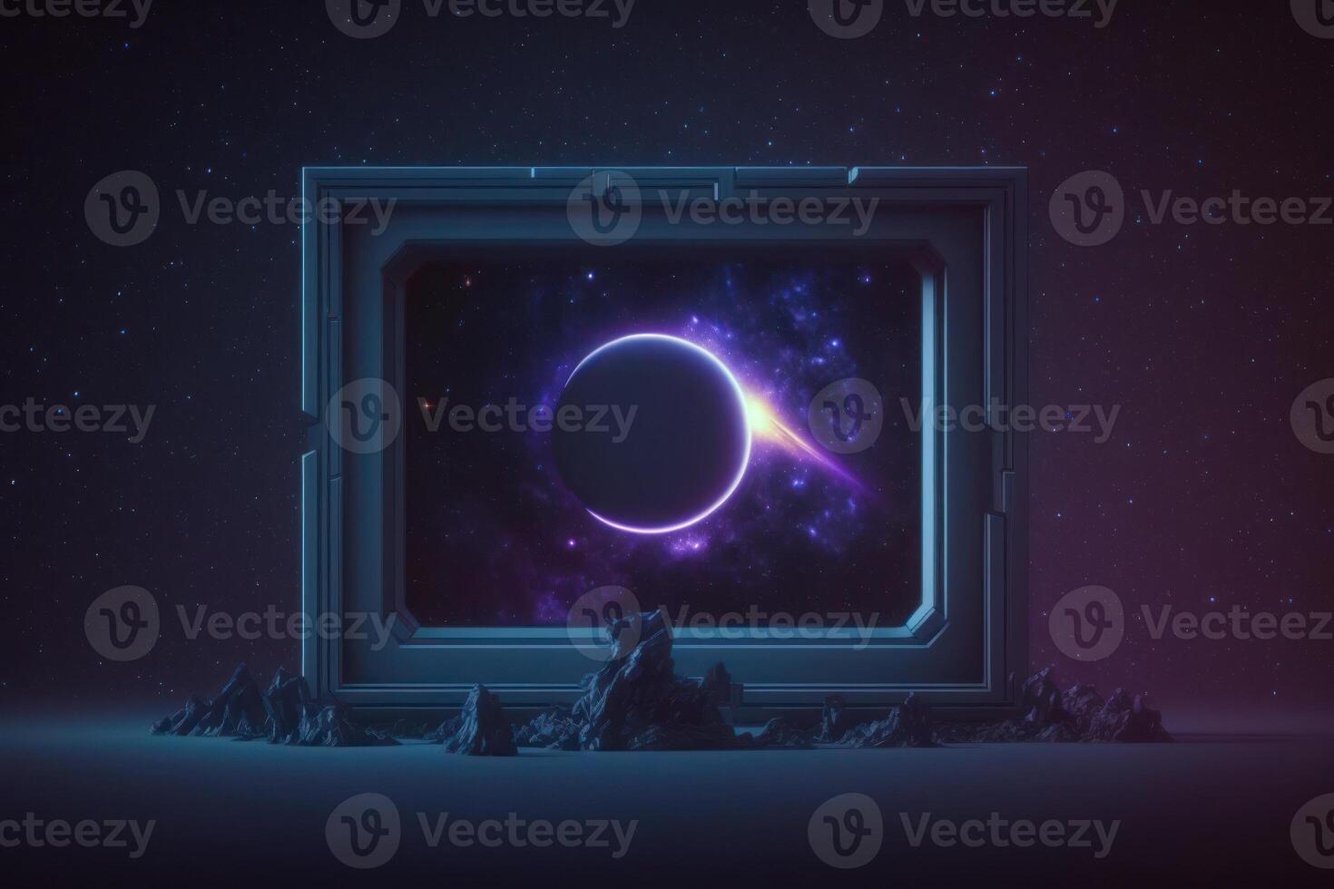 horizontal sci-fi space glow frame mockup neon purple blue lights photo