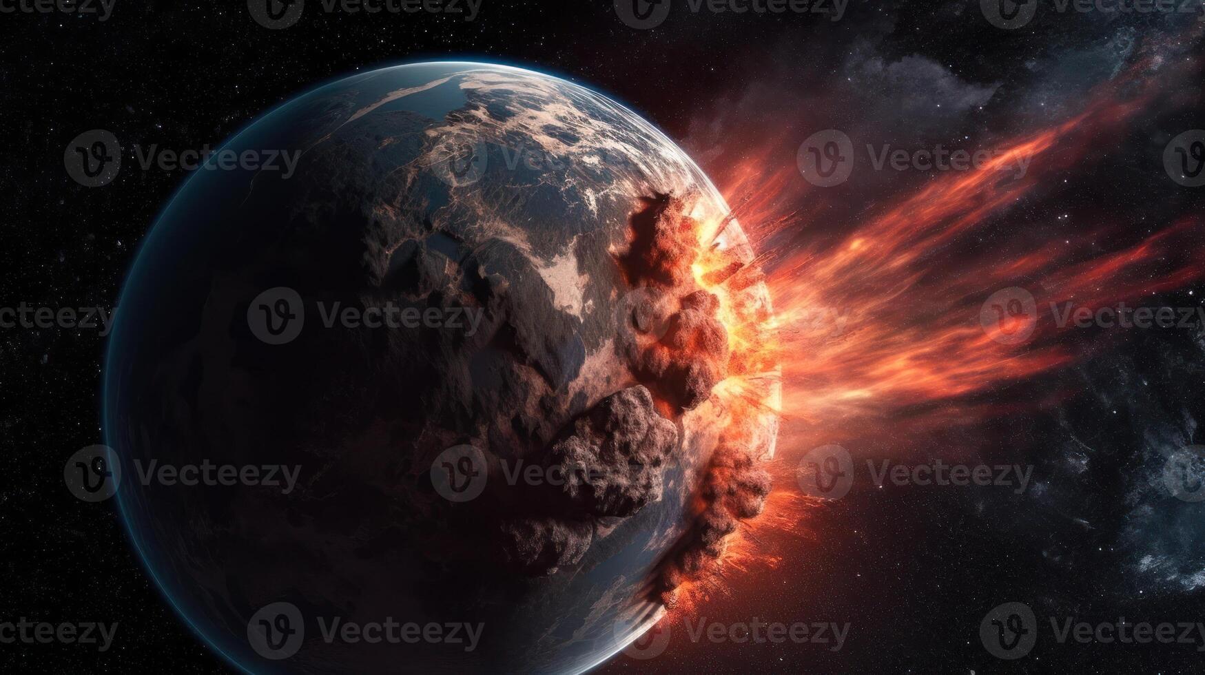 apocalypse on earth, explosion on the surface of the earth view from space photo