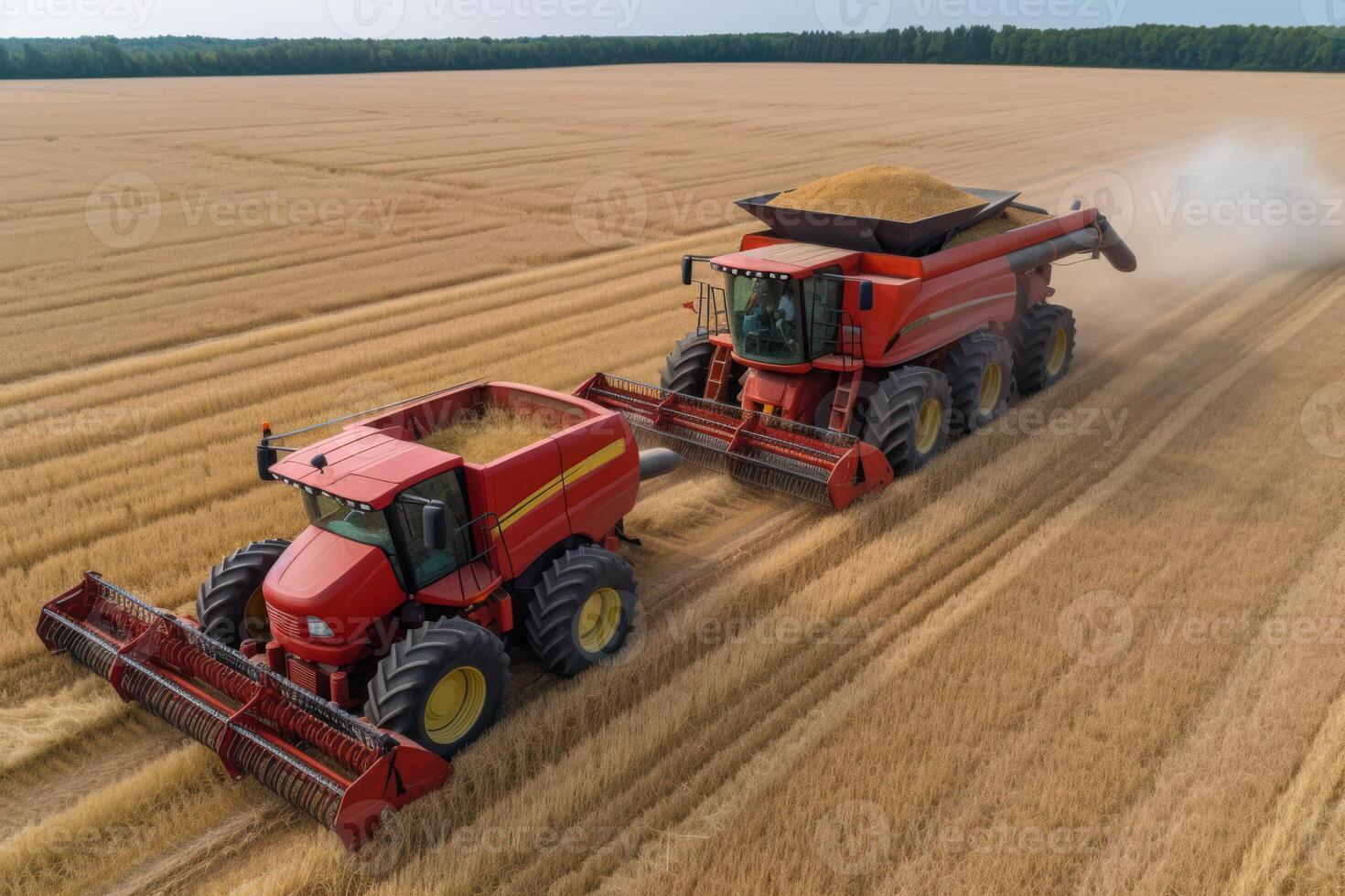 combine harvester harvesting wheat aerial photo