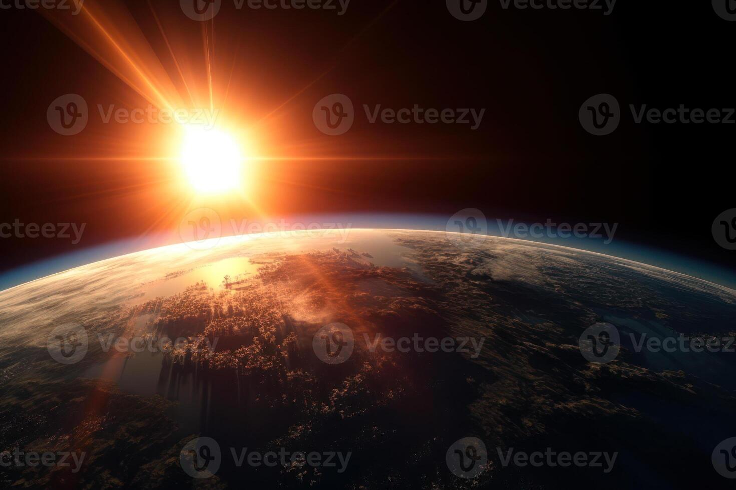 sunrise view from space . photo