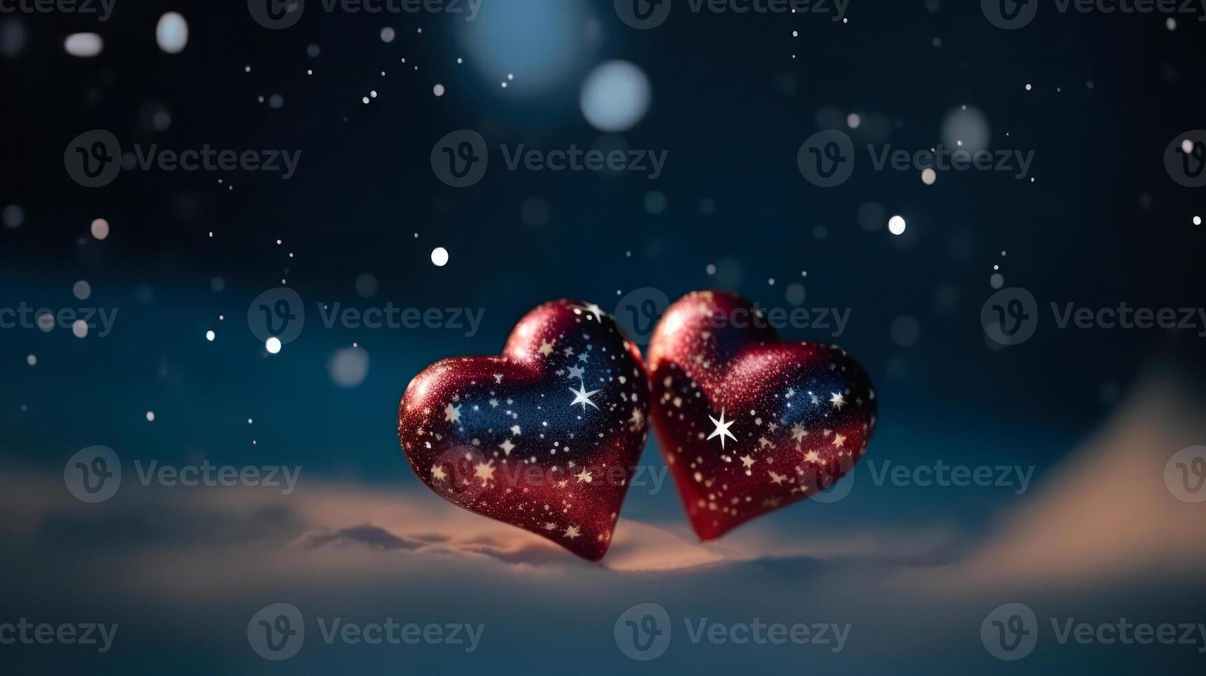 2 hearts on starry night sky background, symbol love photo