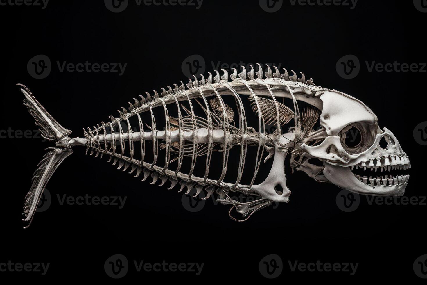 fish skeleton with human skull photo