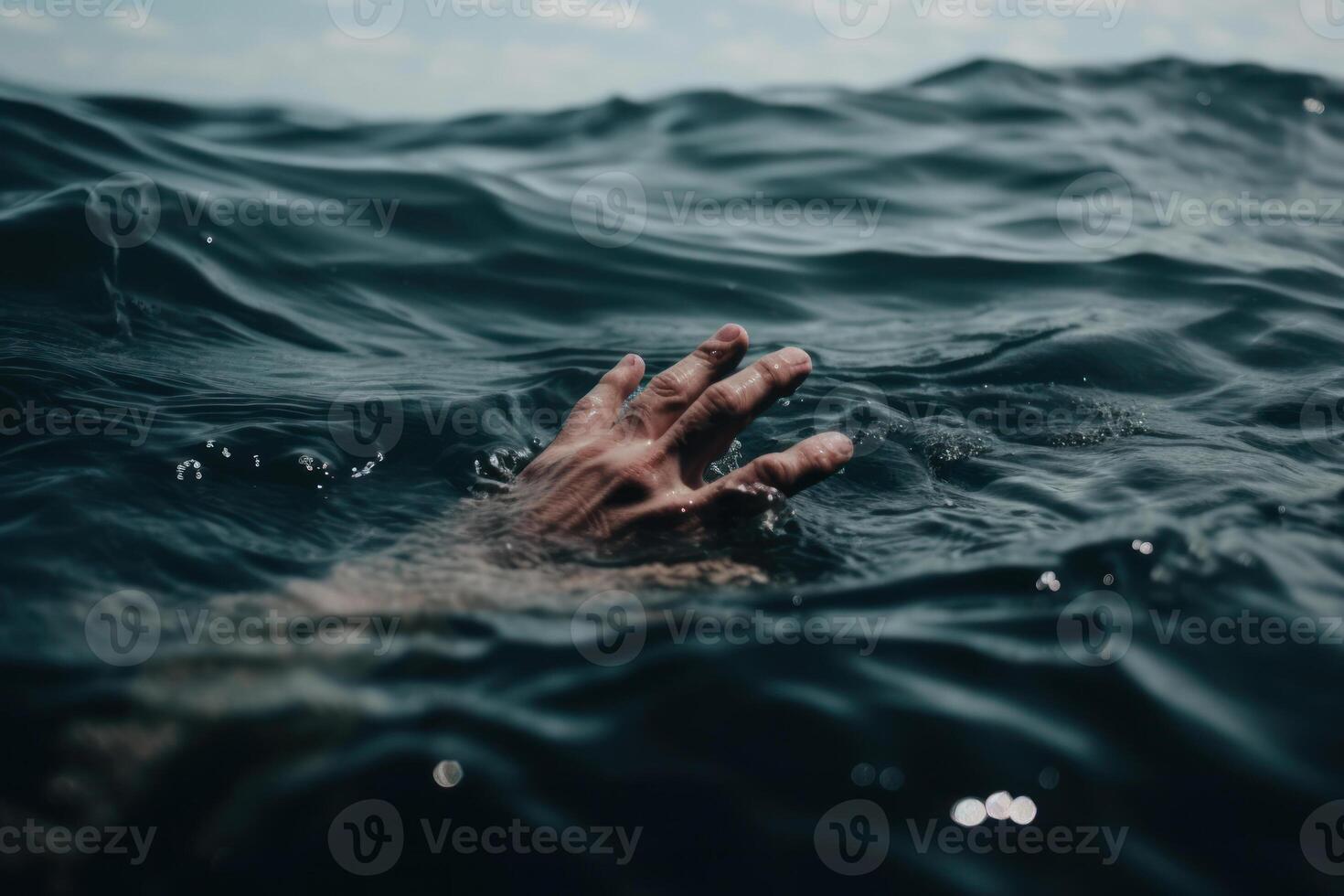 drowning man hand in the sea ocean water photo