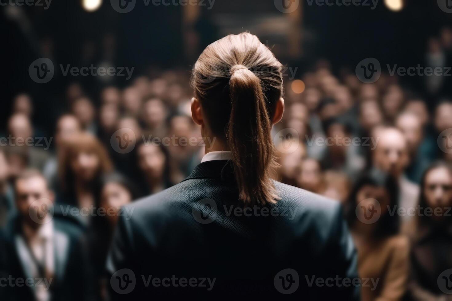 a woman speaks to a large audience in the hall, presentation business training photo