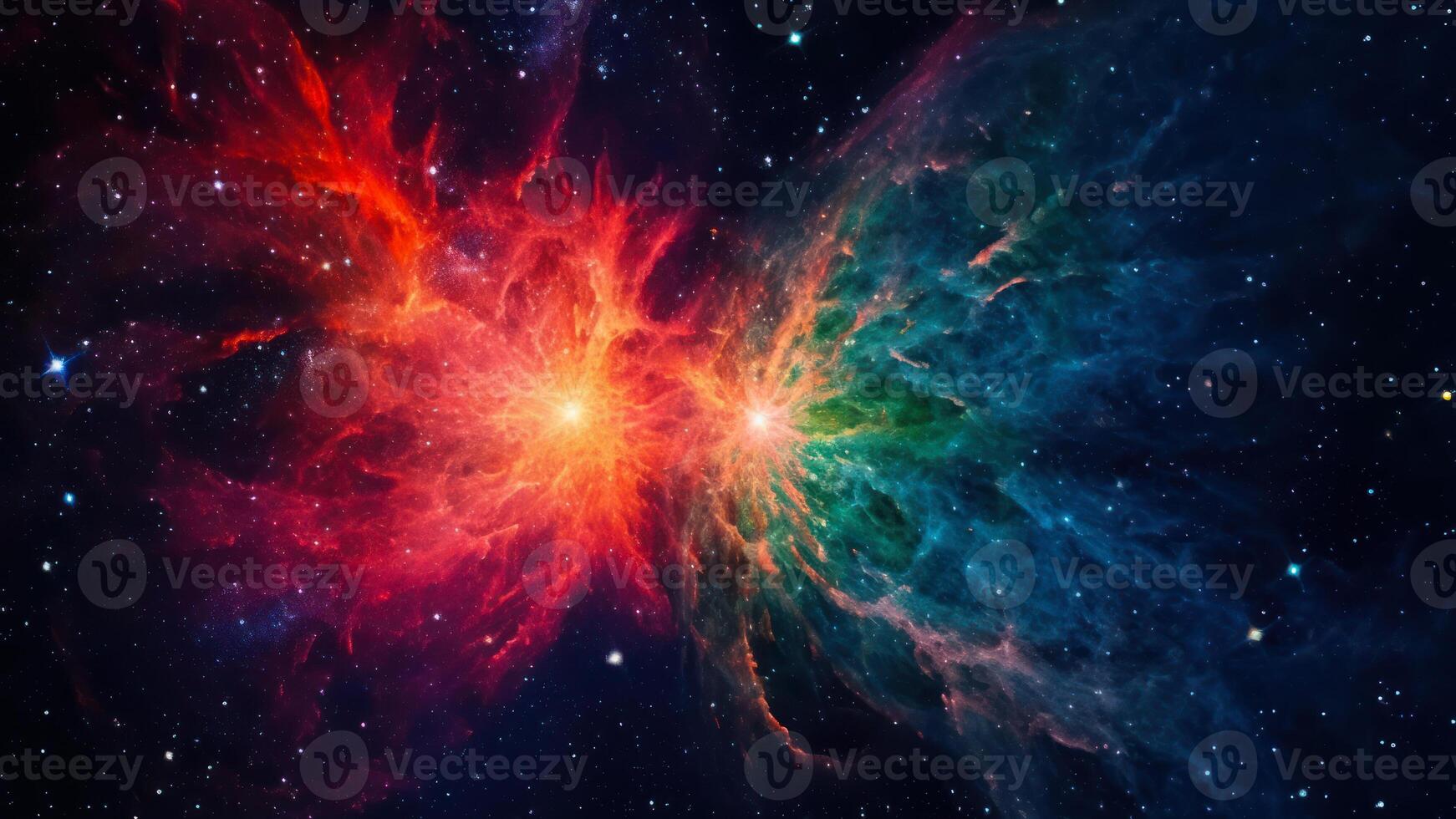 abstract colorful celestial collision between two stars in space photo