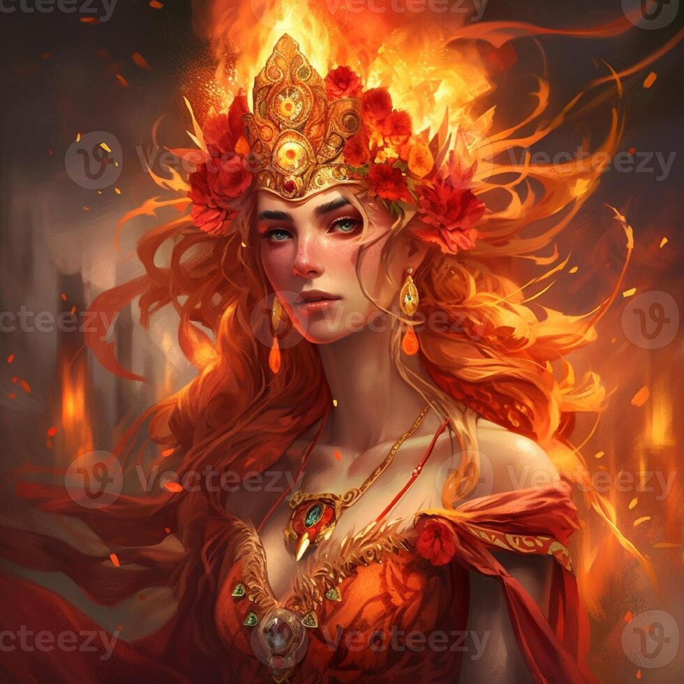 Goddess of Fire. Fire element woman. , non-existent person photo