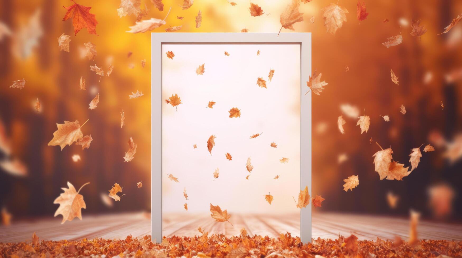 White frame with autumn leaves. Illustration photo
