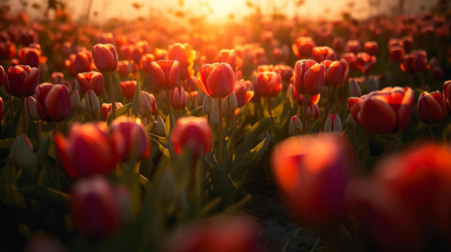 Tulips flower field. Illustration photo
