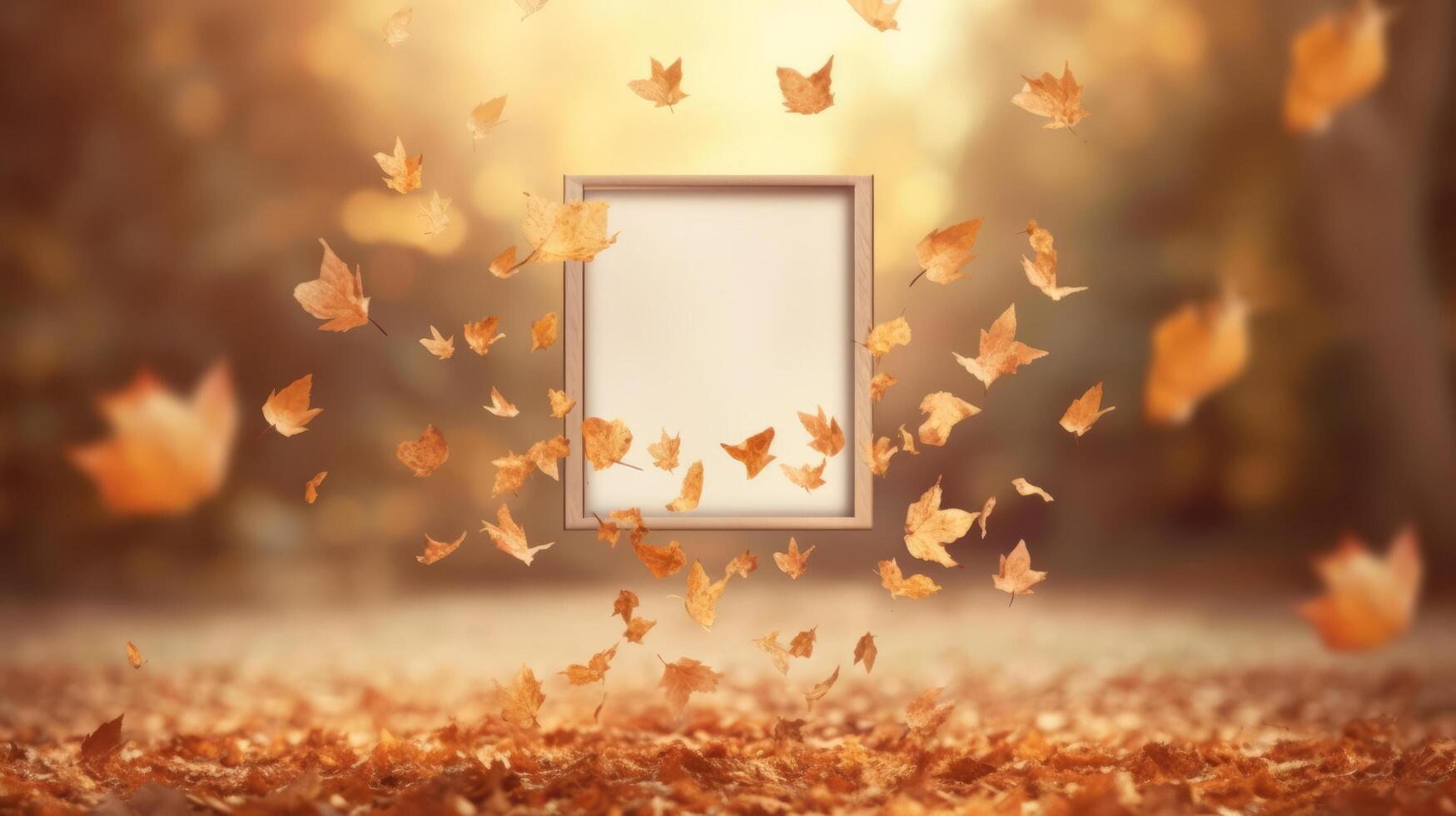 White frame with autumn leaves. Illustration photo