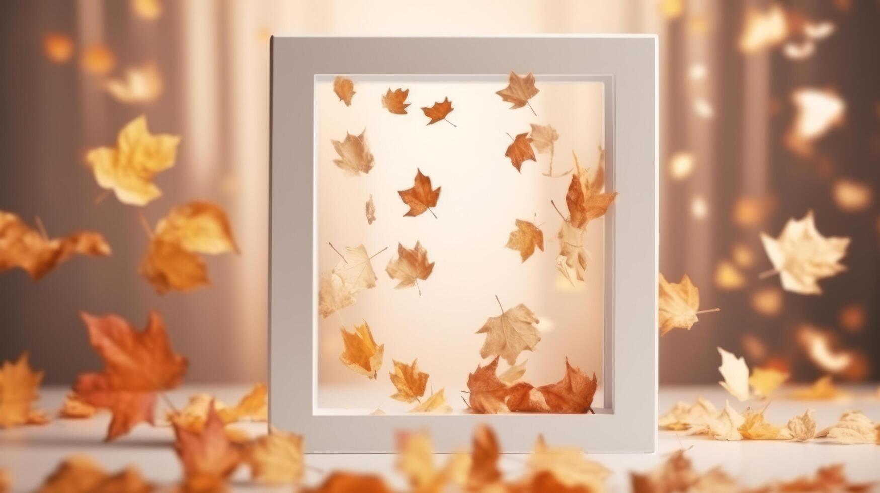 White frame with autumn leaves. Illustration photo