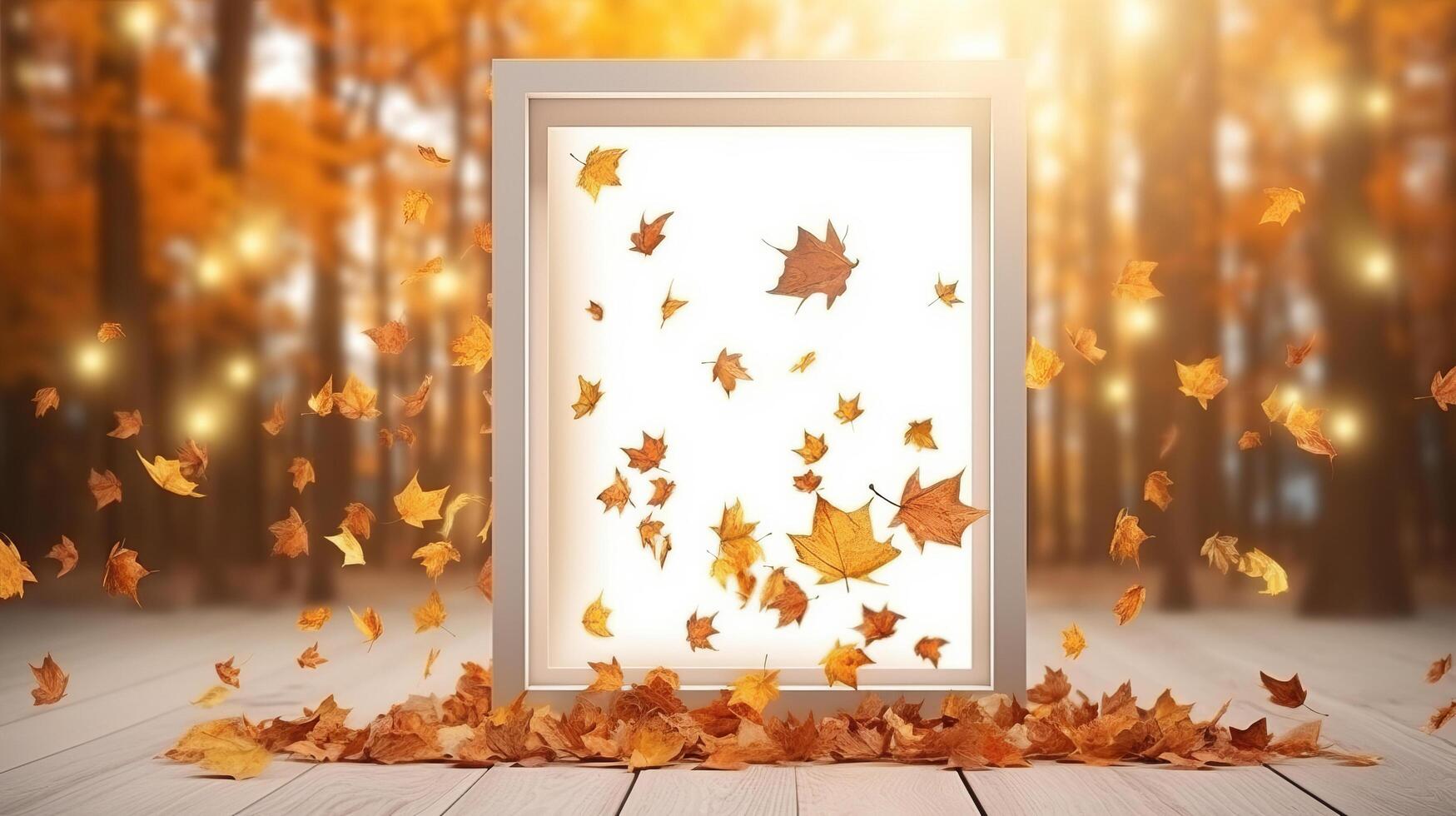 White frame with autumn leaves. Illustration photo