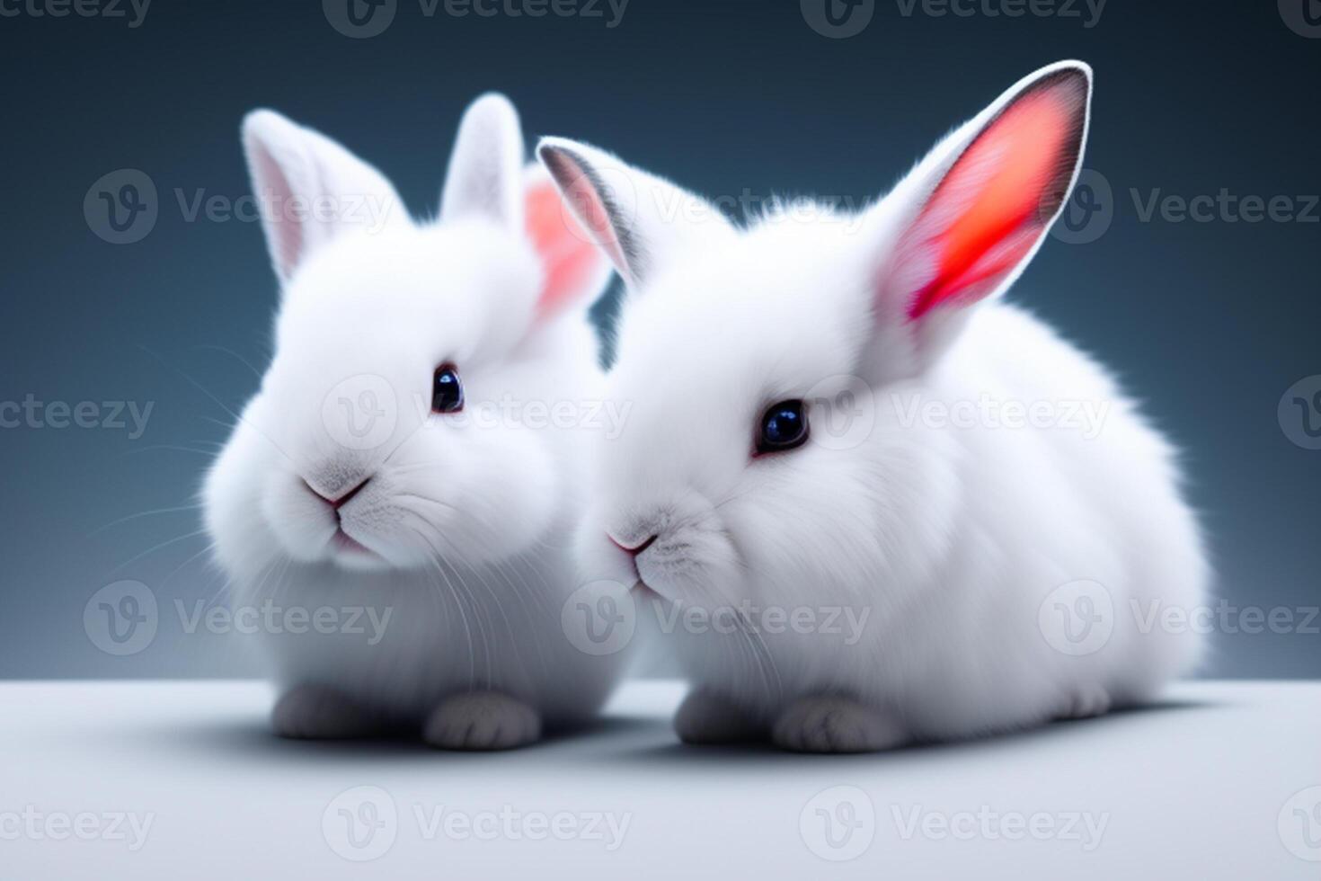 2 linda conejitos sentado juntos ai generado foto