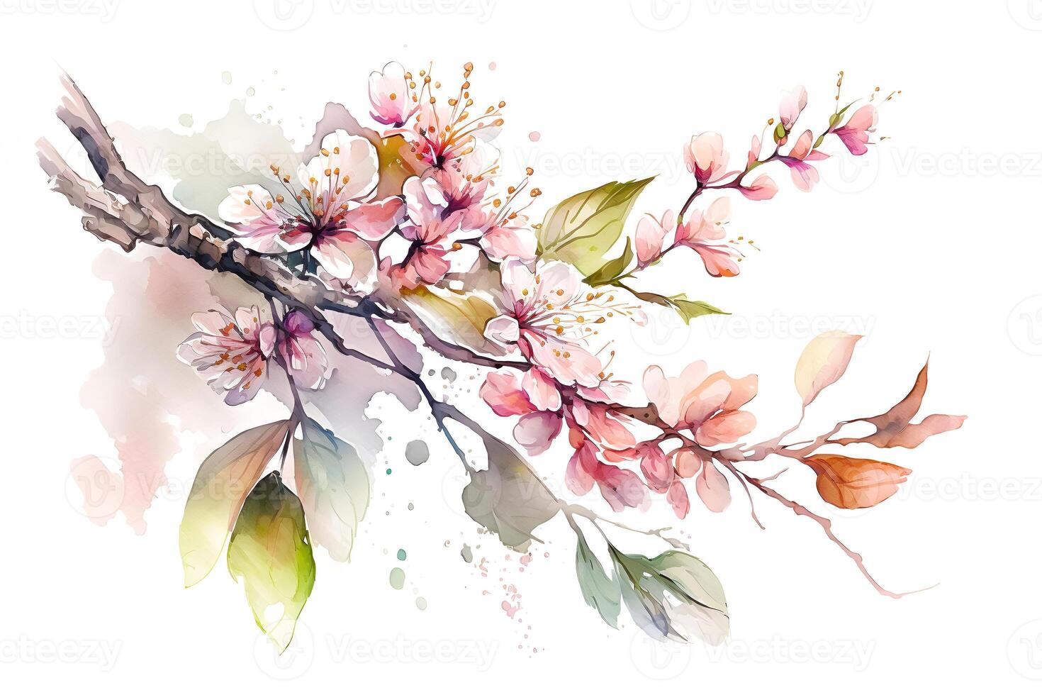 content, Pink sakura branch isolated on white background, For postcards, wedding invitations, design. photo