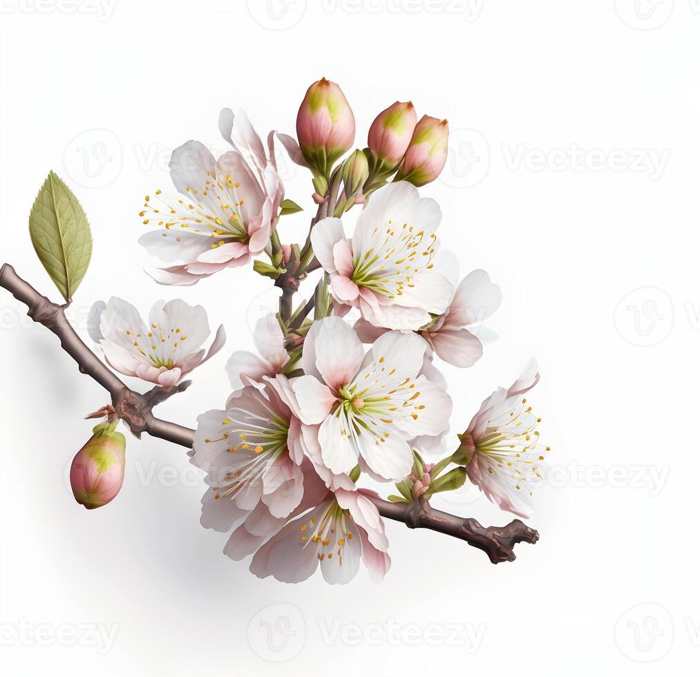 content, Branch with apple flowers. Flowering branch, spring collection. White background, isolated object photo